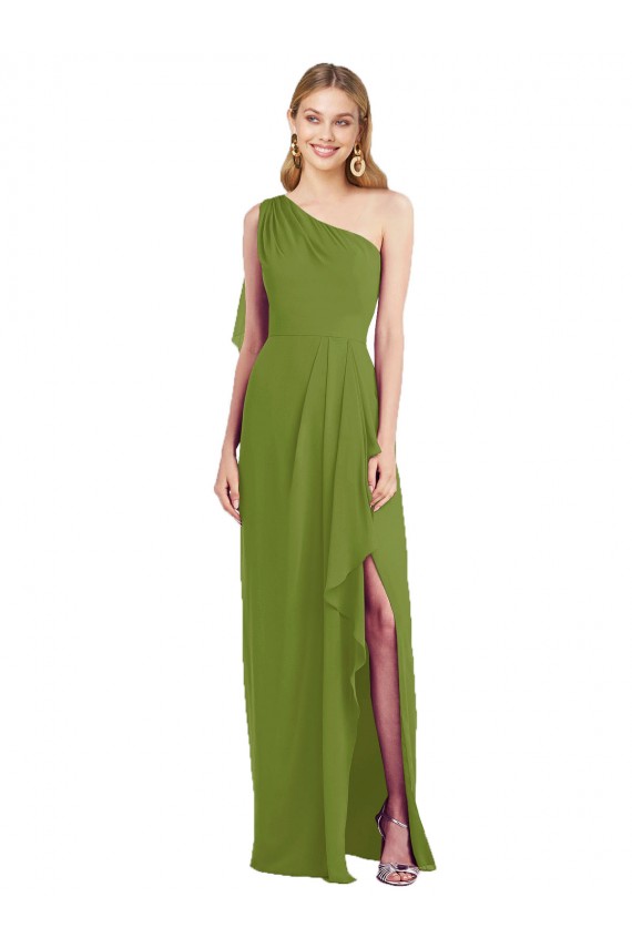 Sleeveless Olive Green Trumpet One Shoulder Bridesmaid Dress Lincoln