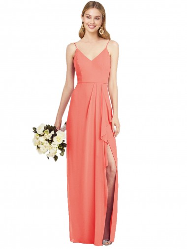 Sleeveless Coral Trumpet Spaghetti Straps Formal Dress / Bridesmaid Dress Lincoln