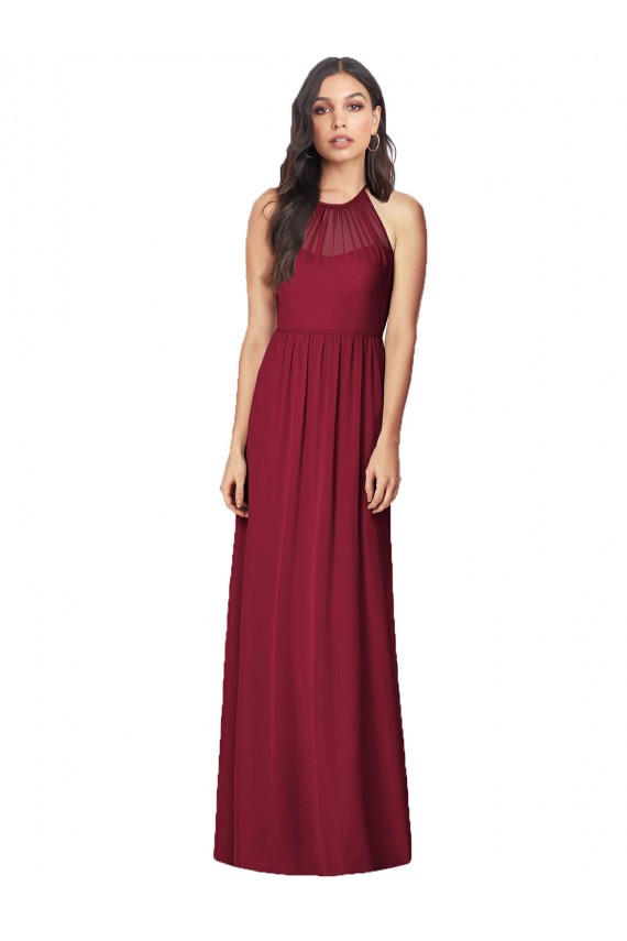 Sleeveless Burgundy Trumpet Halter Neck Bridesmaid Dress Lincoln