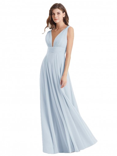 Sleeveless Sea Glass Tie Back A-Line V-Neck Bridesmaid Dress Lincoln
