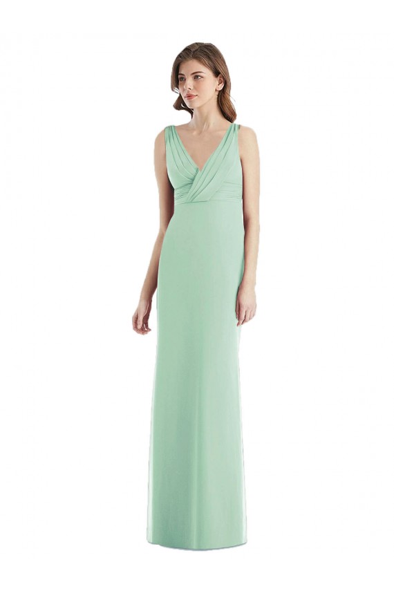 Sleeveless Mint Green Open Back Trumpet V-Neck Bridesmaid Dress / Evening Dress Lincoln