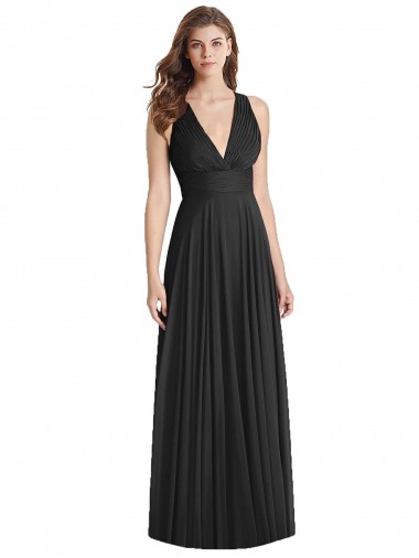 Sleeveless Black Criss Cross Back A-Line V-Neck Bridesmaid Dress Lincoln