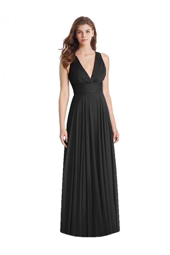 Sleeveless Black Criss Cross Back A-Line V-Neck Bridesmaid Dress Lincoln