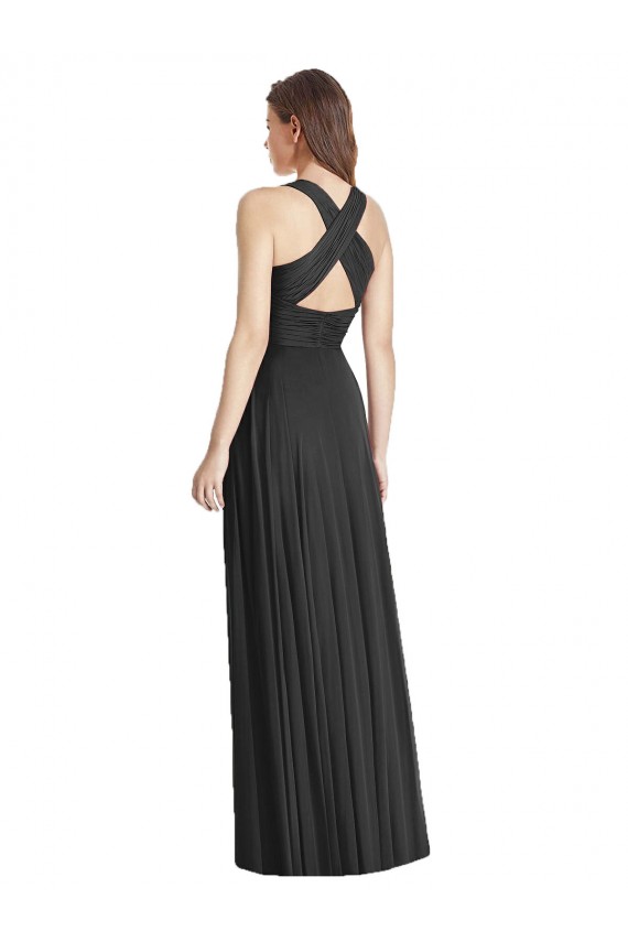 Sleeveless Black Criss Cross Back A-Line V-Neck Bridesmaid Dress Lincoln