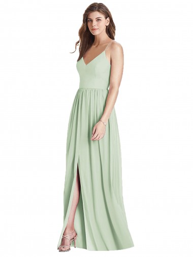 Sleeveless Sage Criss Cross Back A-Line Spaghetti Straps Semi Formal Evening Dress / Bridesmaid Dress Lincoln