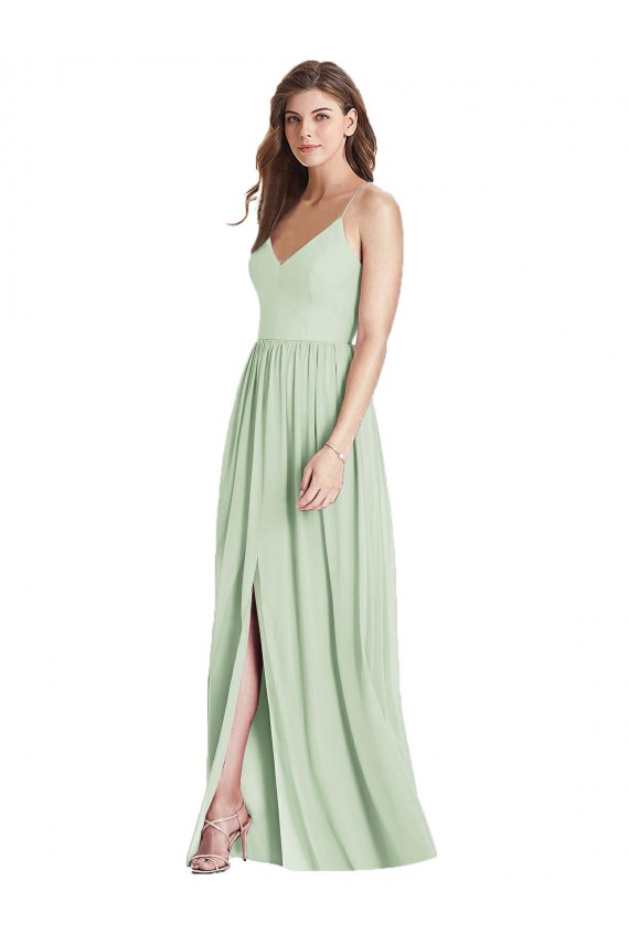 Sleeveless Sage Criss Cross Back A-Line Spaghetti Straps Semi Formal Evening Dress / Bridesmaid Dress Lincoln
