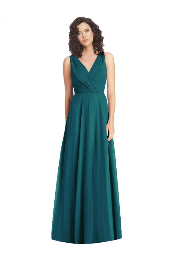 Sleeveless Hunter V-Back A-Line V-Neck Wedding Party Dress Lincoln