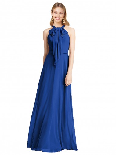 Sleeveless Royal Blue V-Back A-Line Halter Neck Bridesmaid Dress Lincoln