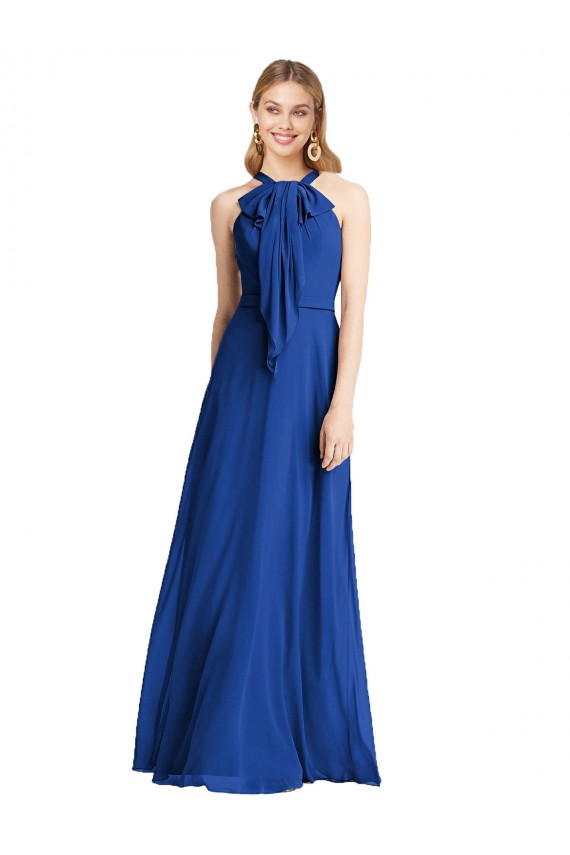 Sleeveless Royal Blue V-Back A-Line Halter Neck Bridesmaid Dress Lincoln