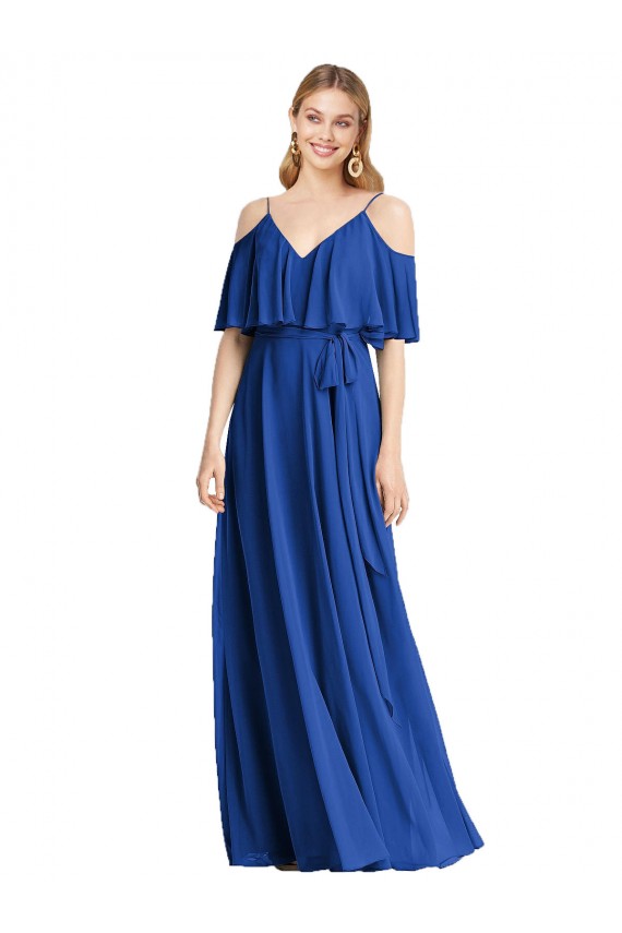 Cold Shoulder Royal Blue A-Line Spaghetti Straps Bridesmaid Dress Lincoln