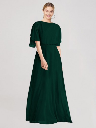 Flutter Sleeves Ever Green Open Back A-Line Round Neck Bridesmaid Dress Lincoln