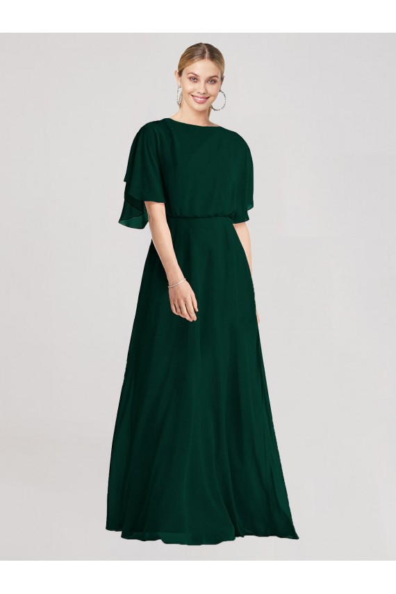 Flutter Sleeves Ever Green Open Back A-Line Round Neck Bridesmaid Dress Lincoln