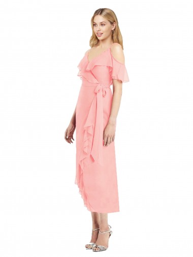 Cold Shoulder Salmon Trumpet Spaghetti Straps High Low Bridesmaid Dress Lincoln