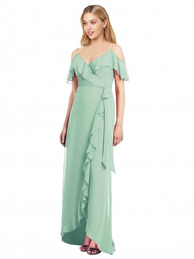 Cold Shoulder Mint Green Trumpet Spaghetti Straps High Low Bridesmaid Dress Lincoln
