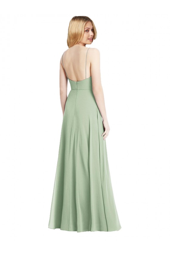 Sleeveless Sage Low Back Trumpet Spaghetti Straps Formal Evening Gown / Bridesmaid Dress Lincoln