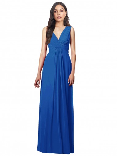 Sleeveless Royal Blue V-Back A-Line V-Neck Semi Formal Evening Dress / Bridesmaid Dress Lincoln