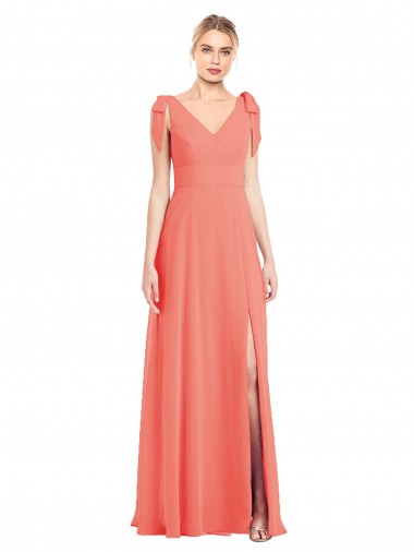 Sleeveless Coral V-Back Trumpet V-Neck Bridesmaid Dress Lincoln