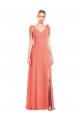 Sleeveless Coral V-Back Trumpet V-Neck Bridesmaid Dress Lincoln