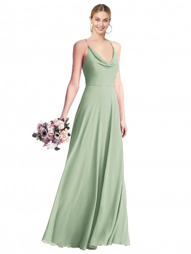 Sleeveless Sage V-Back A-Line Spaghetti Straps Bridesmaid Dress / Evening Dress Lincoln
