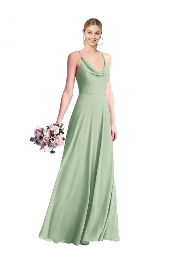 Sleeveless Sage V-Back A-Line Spaghetti Straps Bridesmaid Dress / Evening Dress Lincoln