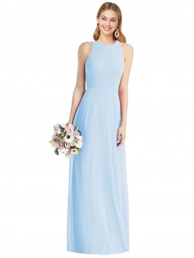 Sleeveless Light Sky Blue Trumpet Halter Neck Semi Formal Evening Dress / Bridesmaid Dress Lincoln