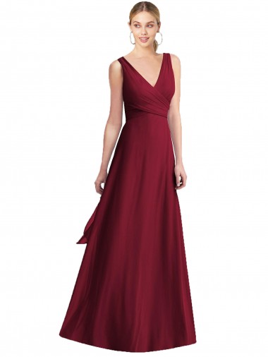 Sleeveless Burgundy V-Back A-Line Chiffon V-Neck Bridesmaid Dress Lincoln