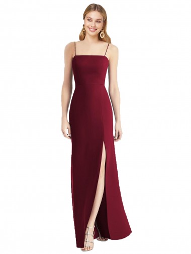 Sleeveless Burgundy Tie Back Trumpet Spaghetti Straps Bridesmaid Dress Lincoln