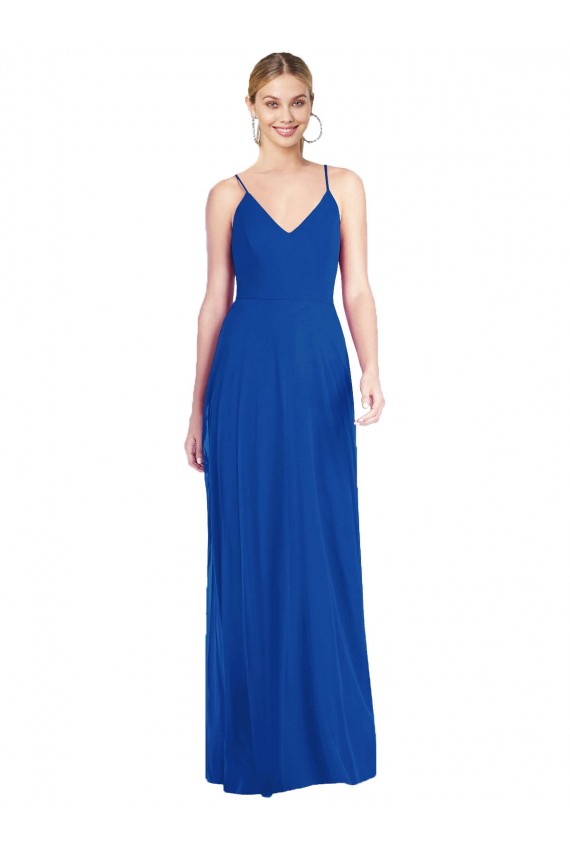 Sleeveless Royal Blue Criss Cross Back A-Line Spaghetti Straps Formal Dress / Bridesmaid Dress Lincoln