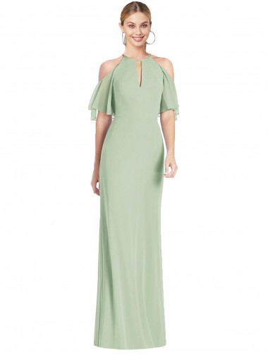 Cold Shoulder Sage Mermaid Halter Neck Semi Formal Evening Dress / Bridesmaid Dress Lincoln