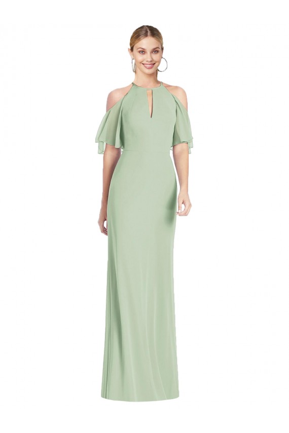 Cold Shoulder Sage Mermaid Halter Neck Semi Formal Evening Dress / Bridesmaid Dress Lincoln