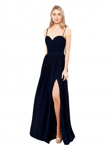 Sleeveless Dark Navy A-Line Spaghetti Straps Formal Evening Gown / Bridesmaid Dress Lincoln