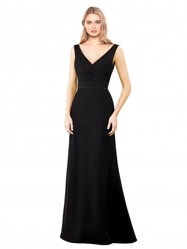 Sleeveless Black V-Back A-Line V-Neck Prom Dress / Bridesmaid Dress Lincoln