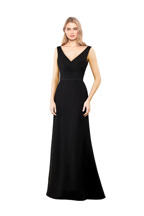Sleeveless Black V-Back A-Line V-Neck Prom Dress / Bridesmaid Dress Lincoln