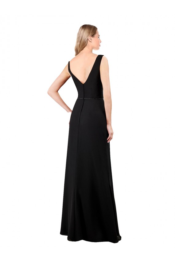 Sleeveless Black V-Back A-Line V-Neck Prom Dress / Bridesmaid Dress Lincoln