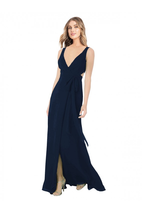 Sleeveless Dark Navy A-Line V-Neck Bridesmaid Dress / Evening Dress Lincoln