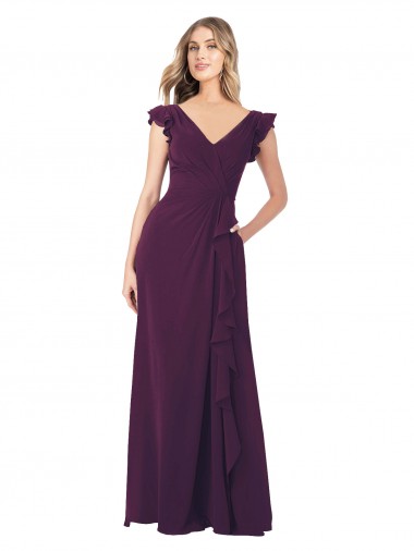 Cap Sleeves Grape A-Line V-Neck Formal Dress / Bridesmaid Dress Lincoln