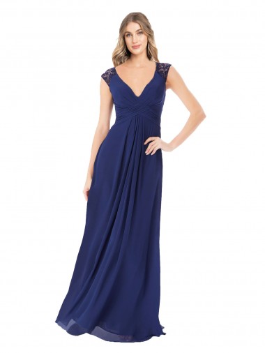 Cap Sleeves Sapphire Keyhole Back A-Line V-Neck Bridesmaid Dress Lincoln