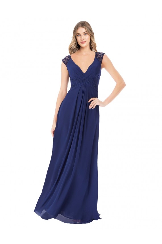 Cap Sleeves Sapphire Keyhole Back A-Line V-Neck Bridesmaid Dress Lincoln