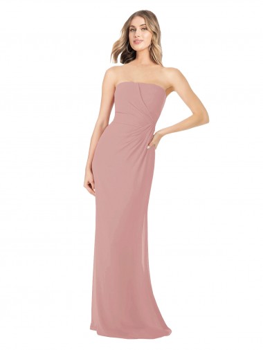 Sleeveless Dusty Pink Sheath Strapless Bridesmaid Dress Lincoln