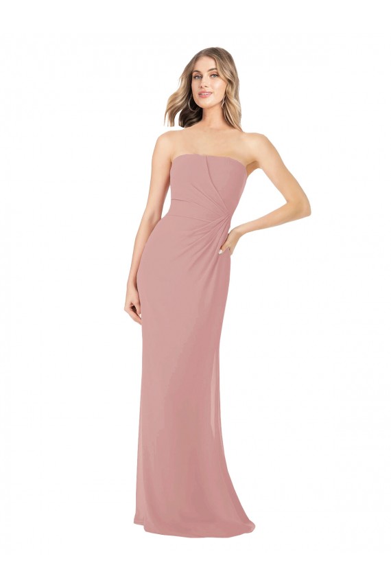 Sleeveless Dusty Pink Sheath Strapless Bridesmaid Dress Lincoln