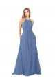 Sleeveless Windsor Blue Open Back A-Line High Neck Bridesmaid Dress Lincoln