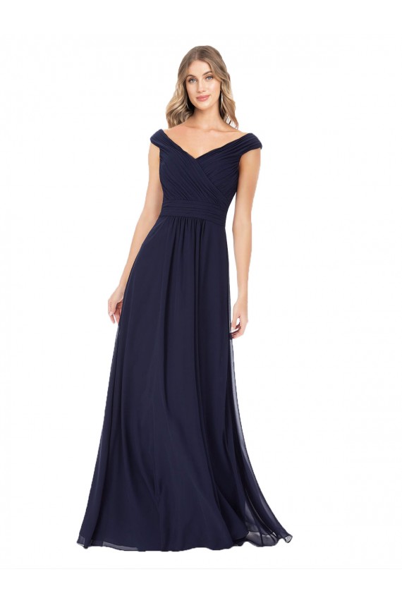 Sleeveless Dark Navy A-Line Off the Shoulder Evening Dress / Bridesmaid Dress Lincoln