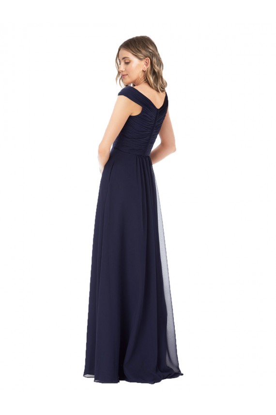 Sleeveless Dark Navy A-Line Off the Shoulder Evening Dress / Bridesmaid Dress Lincoln