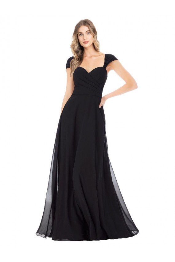 Cap Sleeves Black A-Line Sweetheart Bridesmaid Dress Lincoln