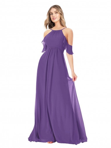 Cold Shoulder Plum Purple A-Line Off the Shoulder Bridesmaid Dress Lincoln