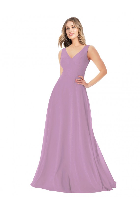 Sleeveless Dark Lavender A-Line V-Neck Bridal Party Dress Lincoln
