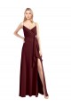 Sleeveless Burgundy Gold Low Back A-Line Spaghetti Straps Bridesmaid Dress Lincoln