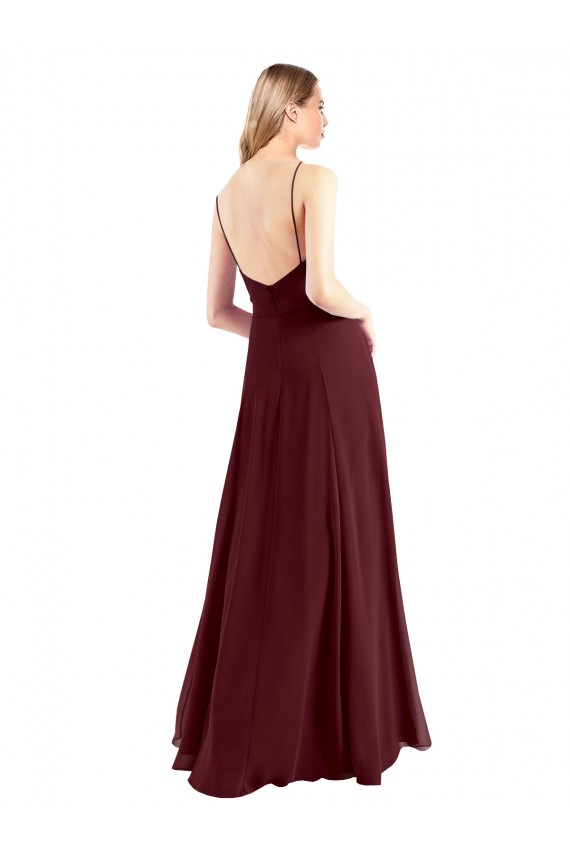 Sleeveless Burgundy Gold Low Back A-Line Spaghetti Straps Bridesmaid Dress Lincoln