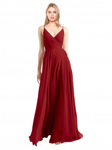 Sleeveless Red V-Back A-Line Spaghetti Straps Bridesmaid Dress Lincoln