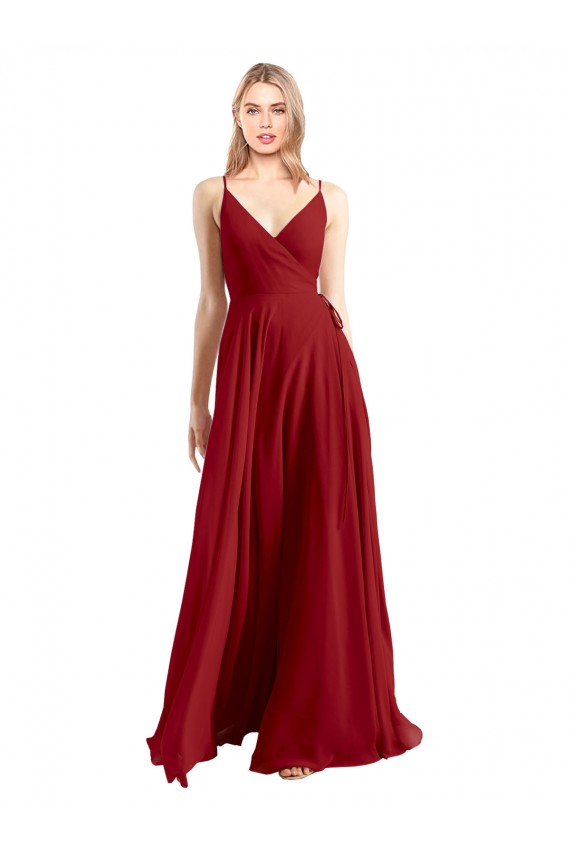Sleeveless Red V-Back A-Line Spaghetti Straps Bridesmaid Dress Lincoln